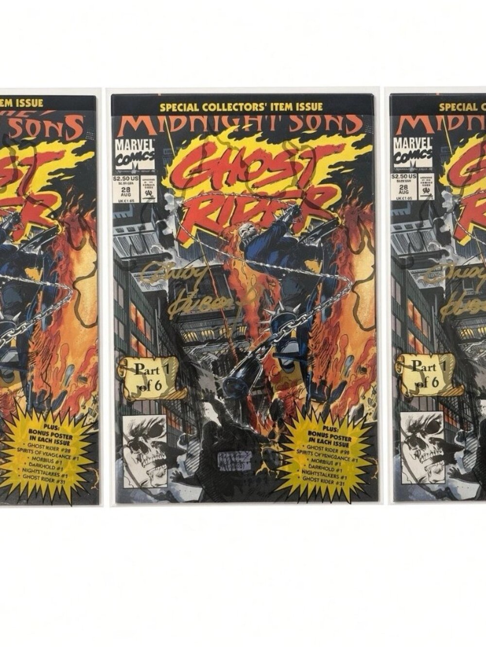 Ghost Rider #28 Lot of 3 Marvel 1992 Midnight Sons Signed Andy Kubert